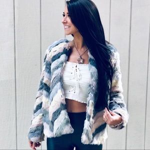 Chevron faux fur coat